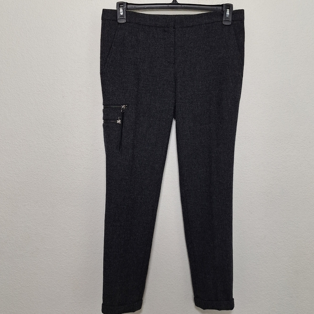 L.A.M.B. Women's Gray Wool Zip Pockets Old Money Mid Rise Trouser Pants Size 6